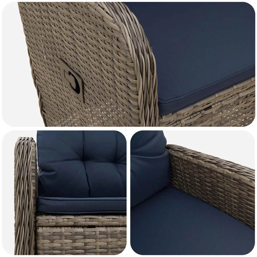 Chaise de jardin inclinable Gris et bleu marine polyrotin - 7