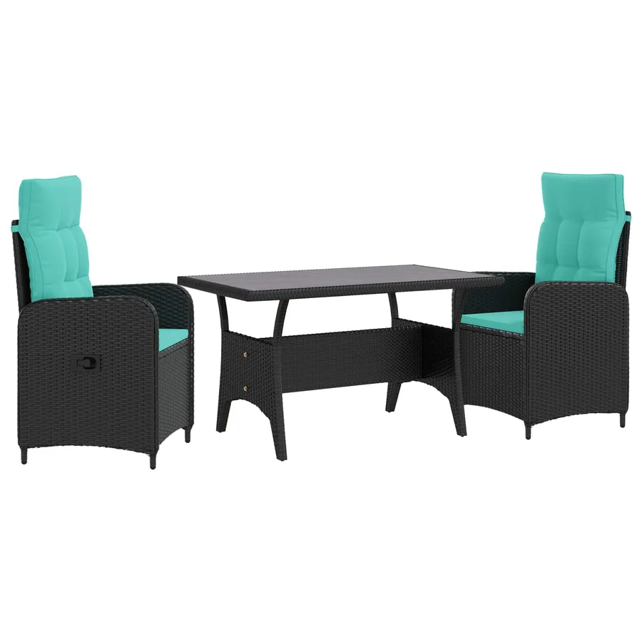 Ensemble de repas extérieur 3 pcs Noir et turquoise polyrotin - 2