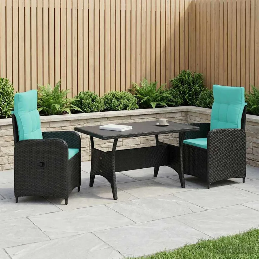 Ensemble de repas extérieur 3 pcs Noir et turquoise polyrotin - 4