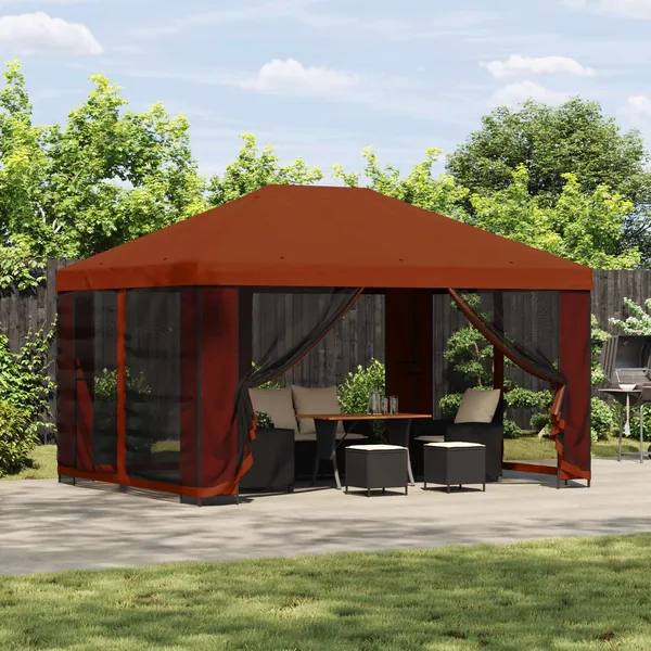 Gazebo avec murs latéraux 4 × 3 m Terre cuite