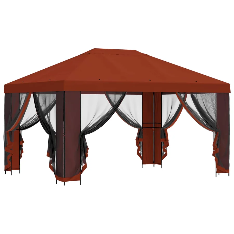 Gazebo avec murs latéraux 4 × 3 m Terre cuite - 4