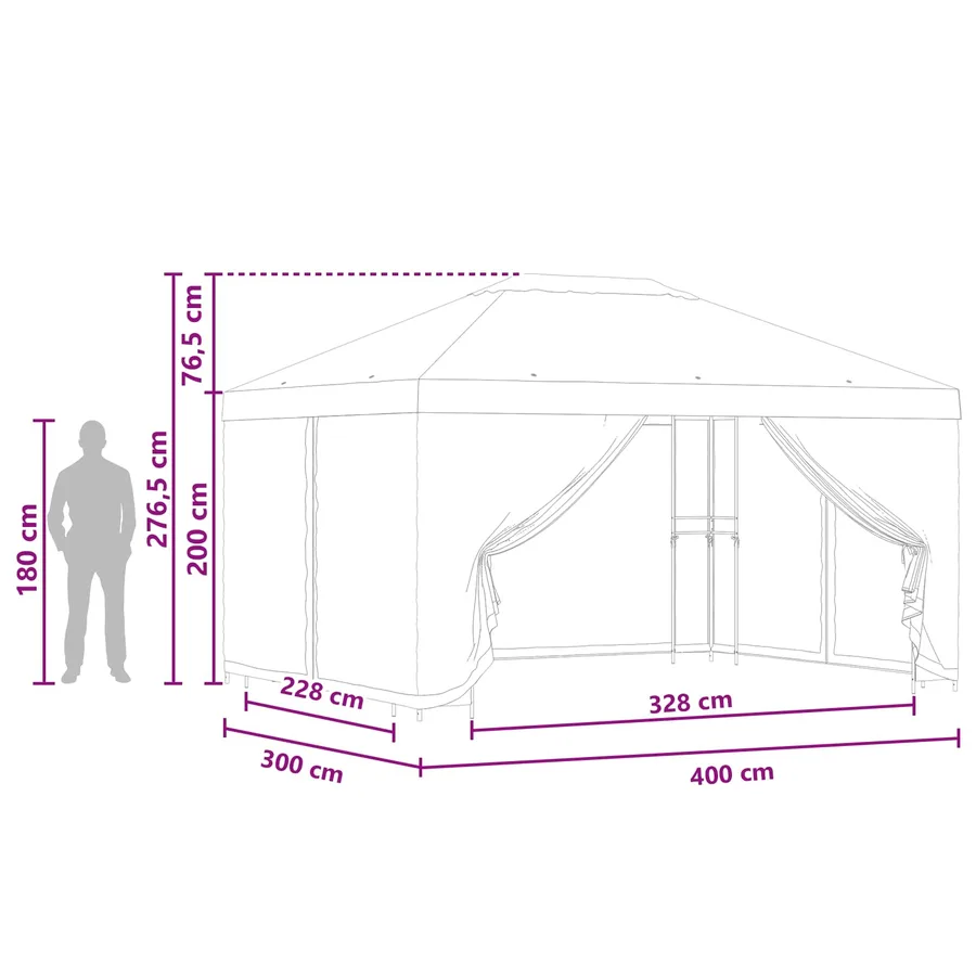 Gazebo avec murs latéraux 4 × 3 m Terre cuite - 9