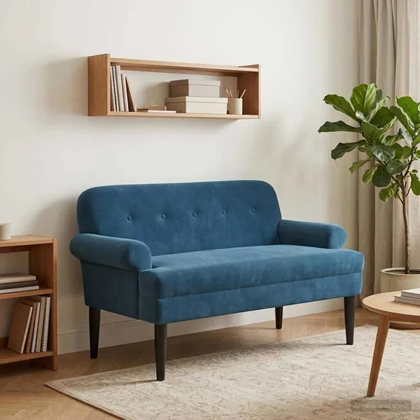 Canapé love seat avec capitonnage en boutons Bleu Velours
