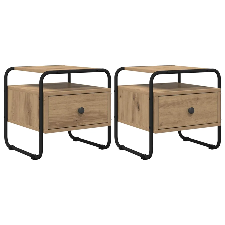 Table de chevet 2 pc Chêne artisanal Bois d'ingénierie - 2