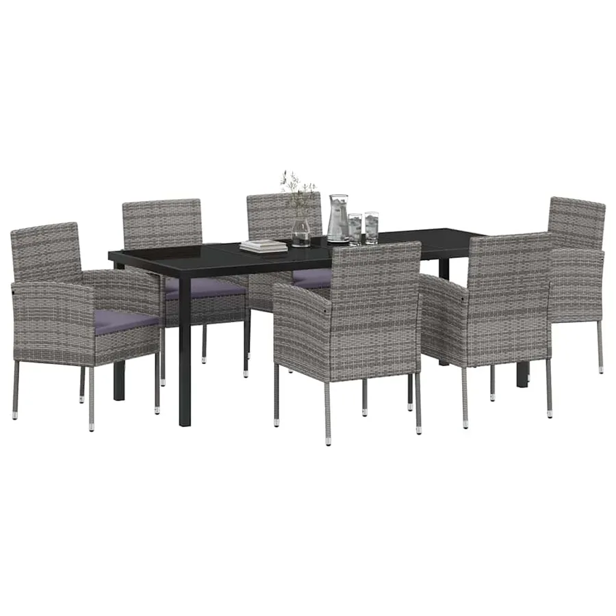 Ensemble de salle à manger pour jardin 7 pcs Gris polyrotin - 3