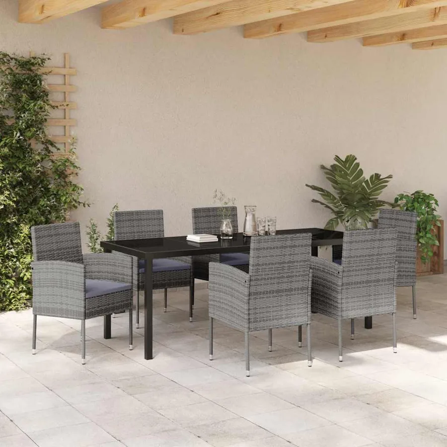 Ensemble de salle à manger pour jardin 7 pcs Gris polyrotin - 4