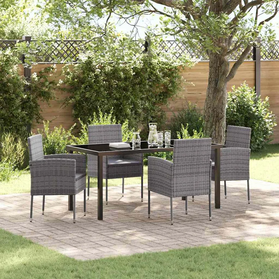 Ensemble de salle à manger pour jardin 5 pcs Gris polyrotin