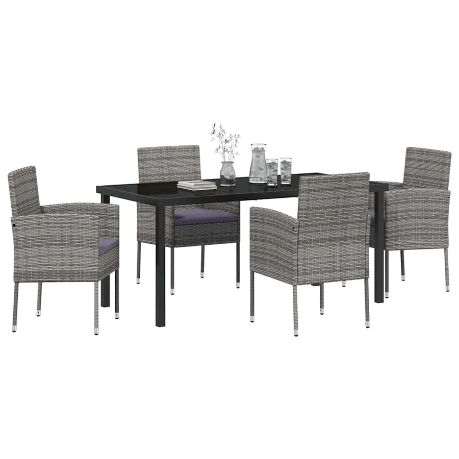 Ensemble de salle à manger pour jardin 5 pcs Gris polyrotin - 3