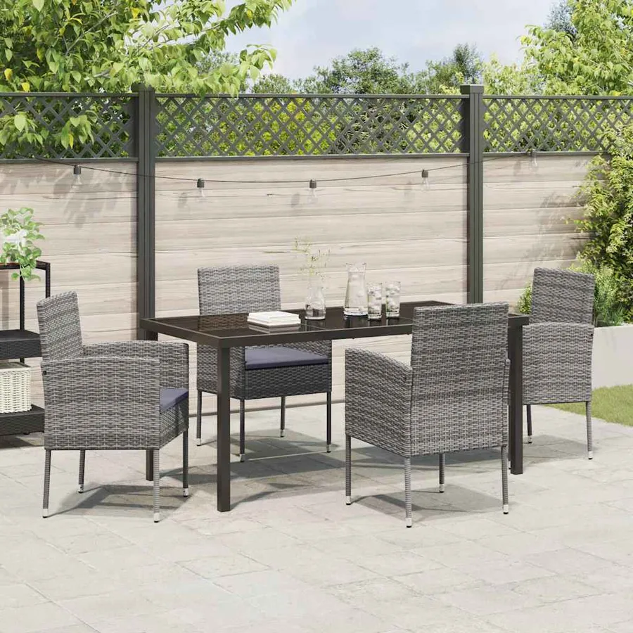 Ensemble de salle à manger pour jardin 5 pcs Gris polyrotin - 4