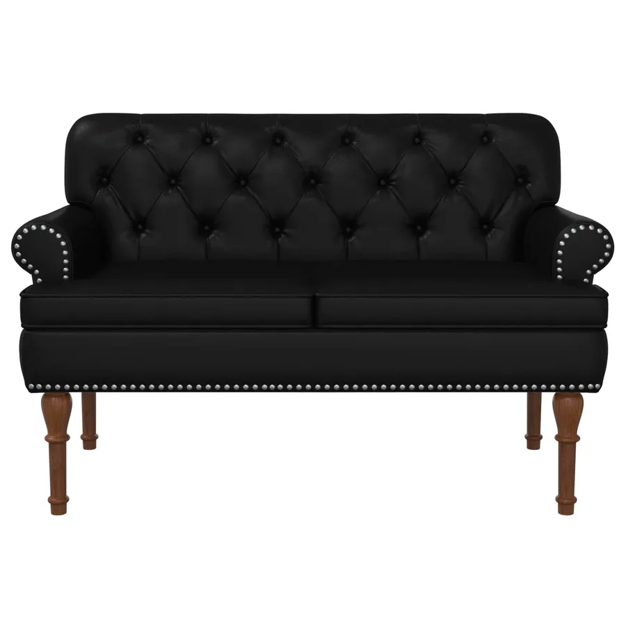 Canapé love seat avec capitonnage en boutons Noir Simili cuir - 3