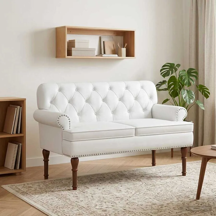 Canapé love seat avec capitonnage en boutons Blanc Simili cuir