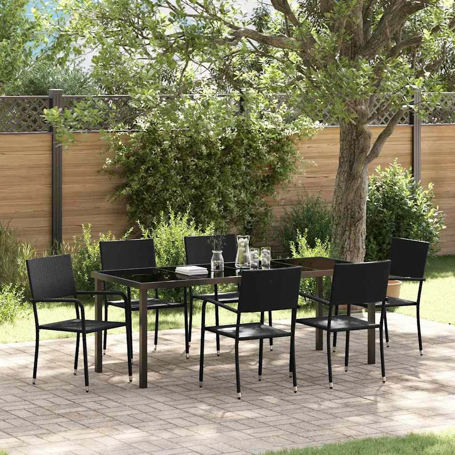 Ensemble de salle à manger pour jardin 7 pcs Noir polyrotin