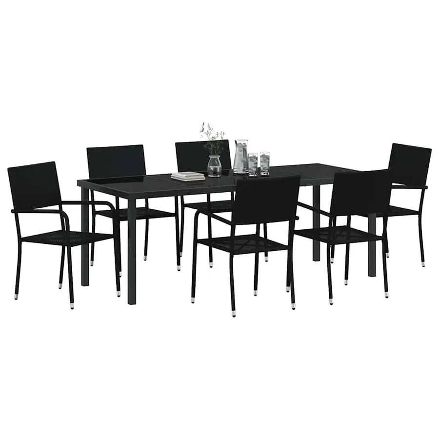 Ensemble de salle à manger pour jardin 7 pcs Noir polyrotin - 3