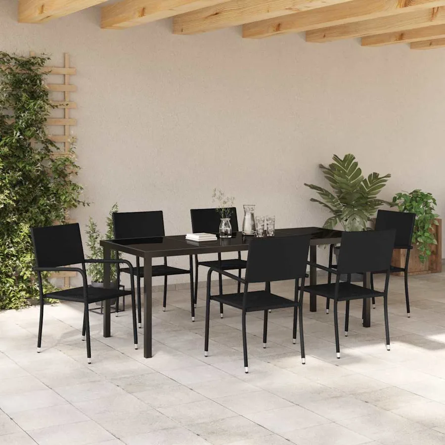 Ensemble de salle à manger pour jardin 7 pcs Noir polyrotin - 4