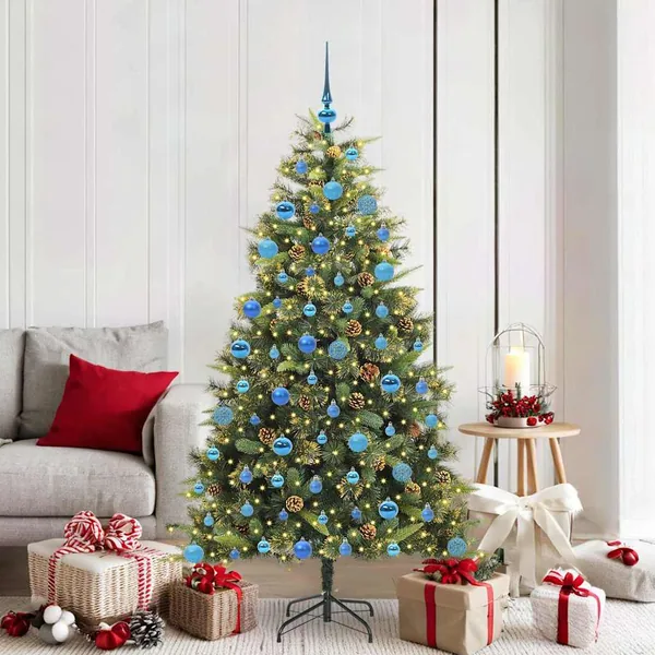 Sapin de Noël artificiel avec branches pliables et cônes 180 cm