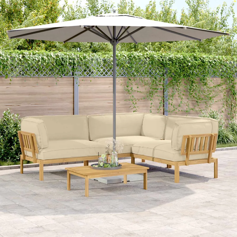 Ensemble de Canapés Uni 4 pcs Beige Bois d'Acacia Massif