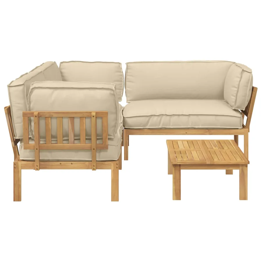 Ensemble de Canapés Uni 4 pcs Beige Bois d'Acacia Massif - 10