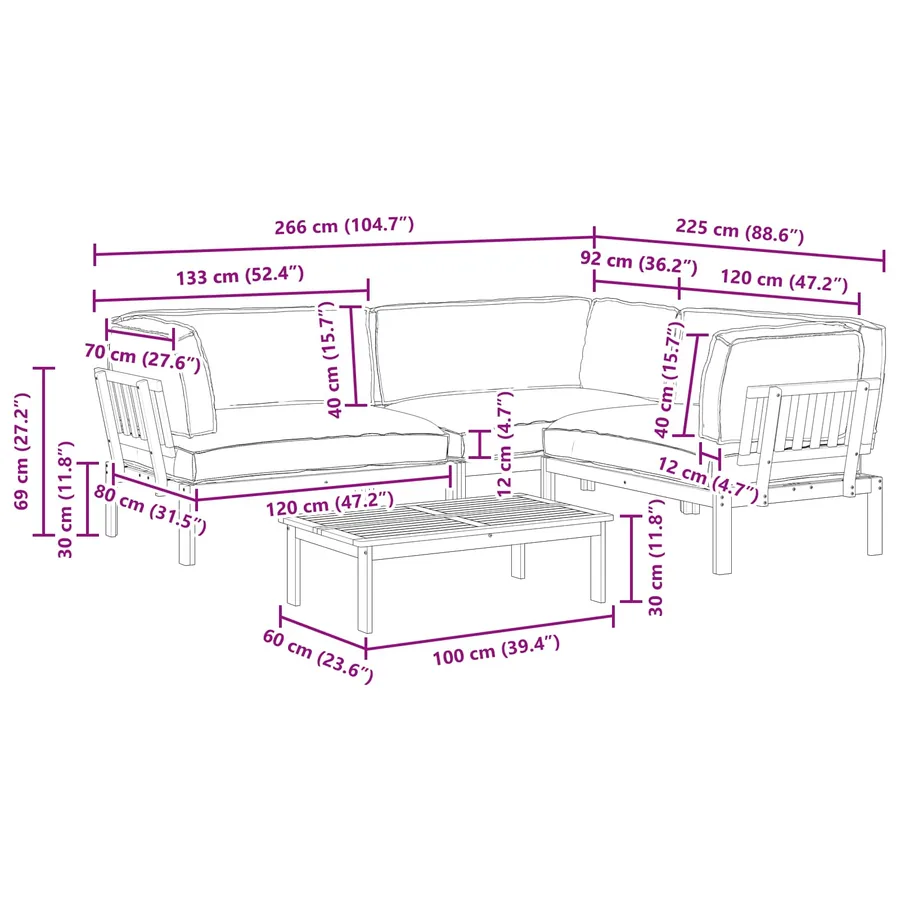 Ensemble de Canapés Uni 4 pcs Beige Bois d'Acacia Massif - 18