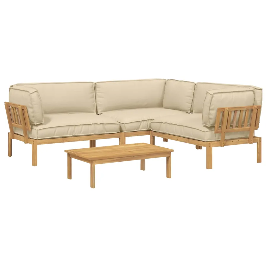 Ensemble de Canapés Uni 4 pcs Beige Bois d'Acacia Massif - 2