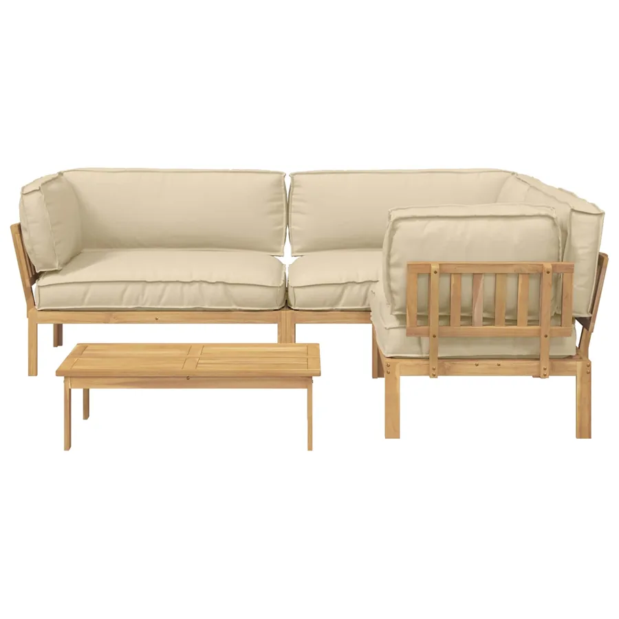 Ensemble de Canapés Uni 4 pcs Beige Bois d'Acacia Massif - 9