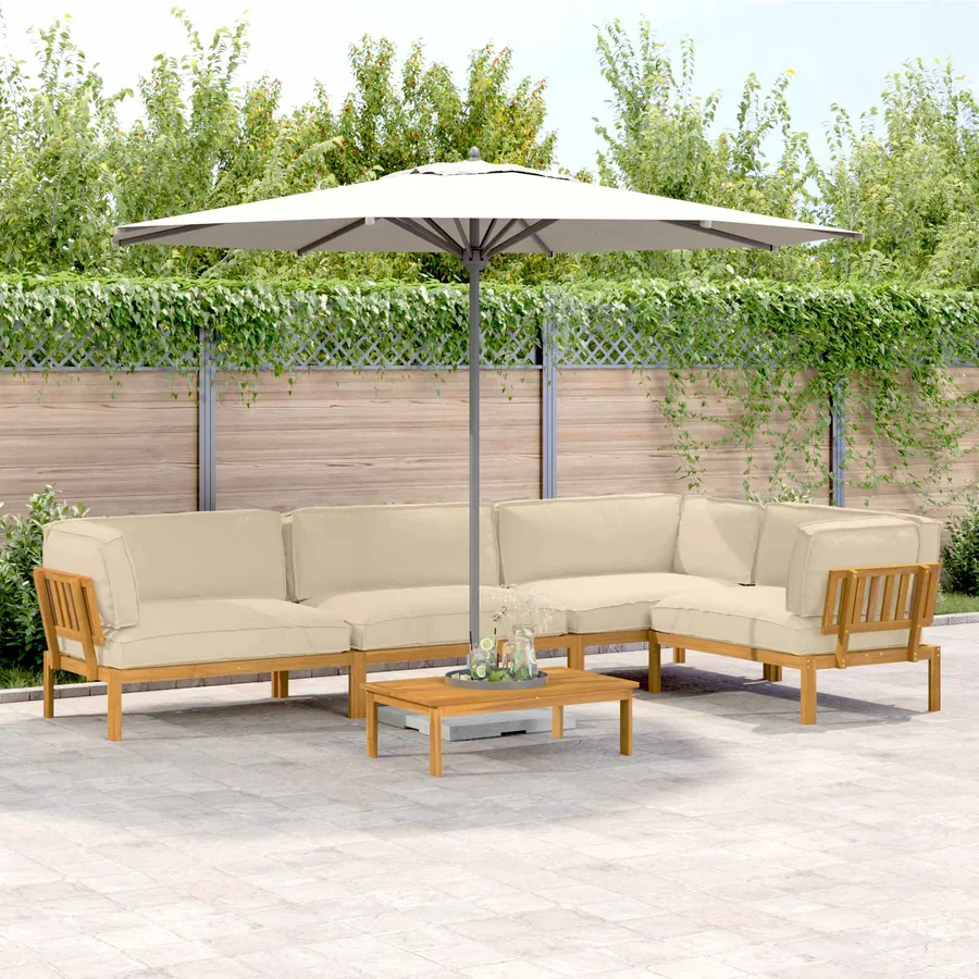 Ensemble de Canapés Uni 5 pcs Beige Bois d'Acacia Massif