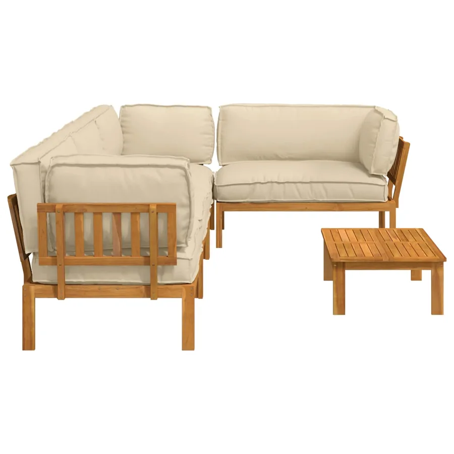 Ensemble de Canapés Uni 5 pcs Beige Bois d'Acacia Massif - 11