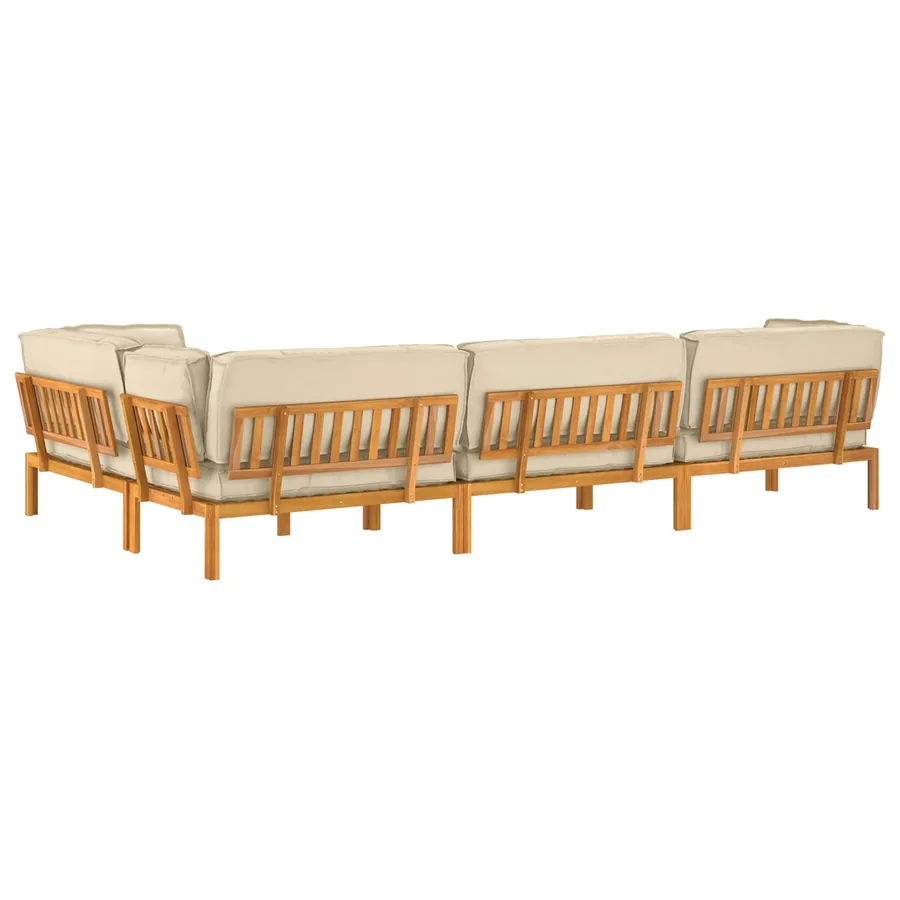 Ensemble de Canapés Uni 5 pcs Beige Bois d'Acacia Massif - 12