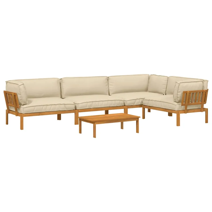 Ensemble de Canapés Uni 5 pcs Beige Bois d'Acacia Massif - 2