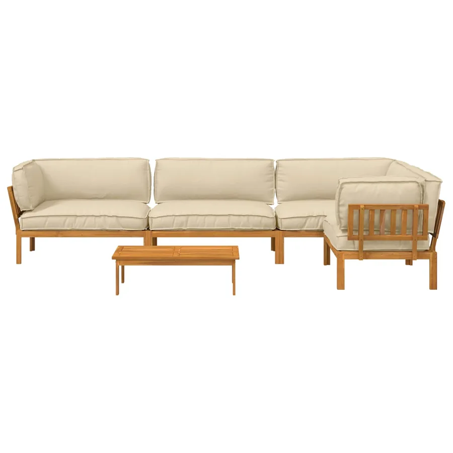 Ensemble de Canapés Uni 5 pcs Beige Bois d'Acacia Massif - 8