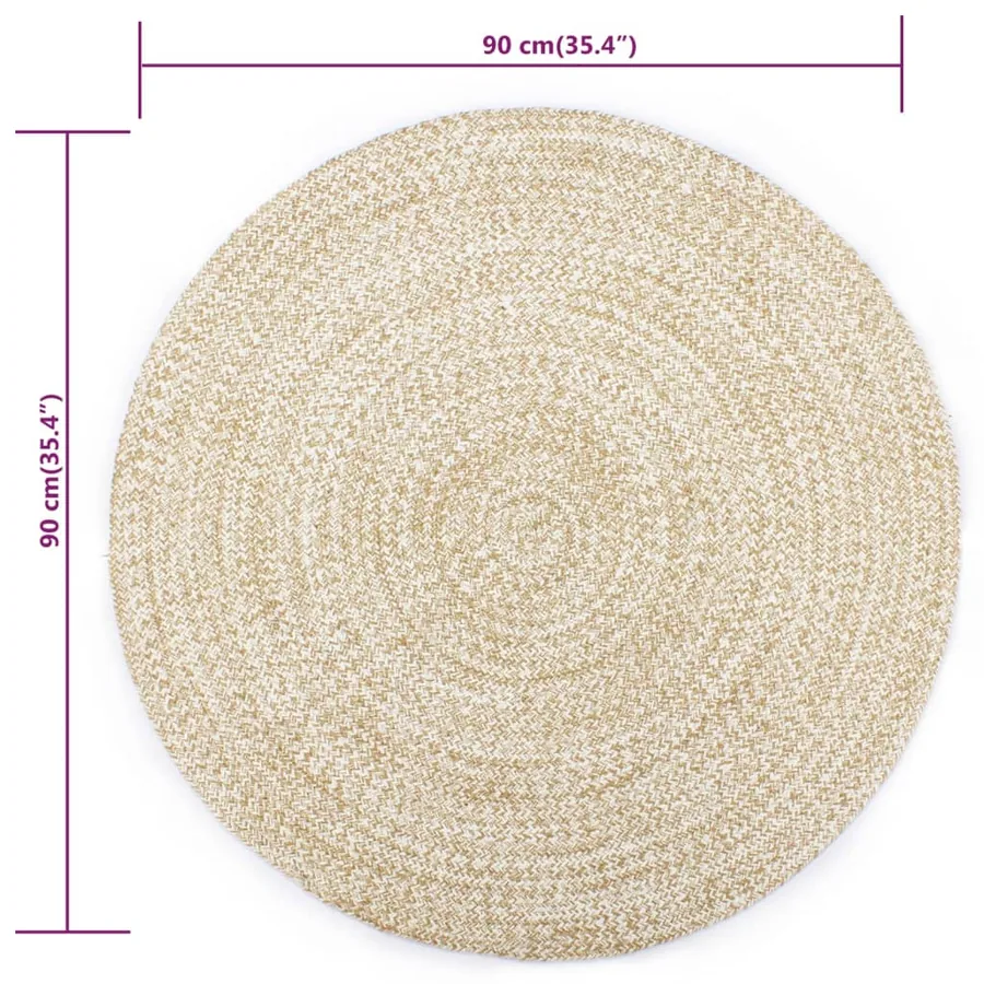 Tapis fait à la main Jute Blanc et naturel 90 cm - 5