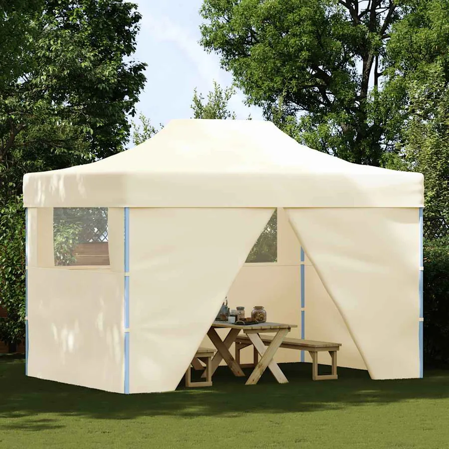 Tente pliable avec 4 parois latéraux 3 x 4,5 m Blanc crème - 2