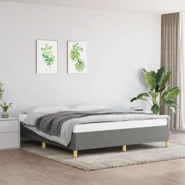 Cadre de lit à lattes gris foncé 160x200 cm tissu