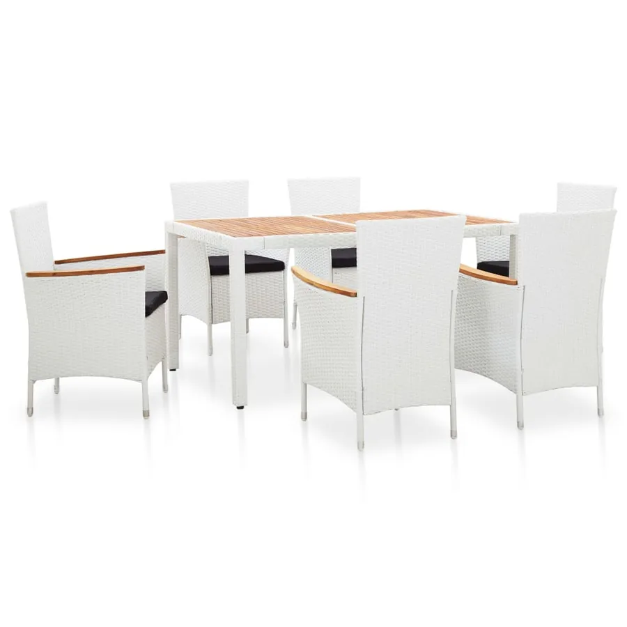 Salon de jardin 7 pcs résine tressée blanc
