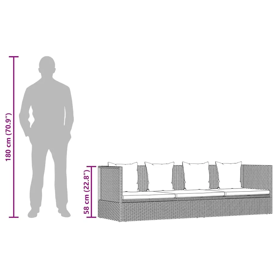 Lit de jardin avec coussin et oreiller Résine tressée Noir - 12