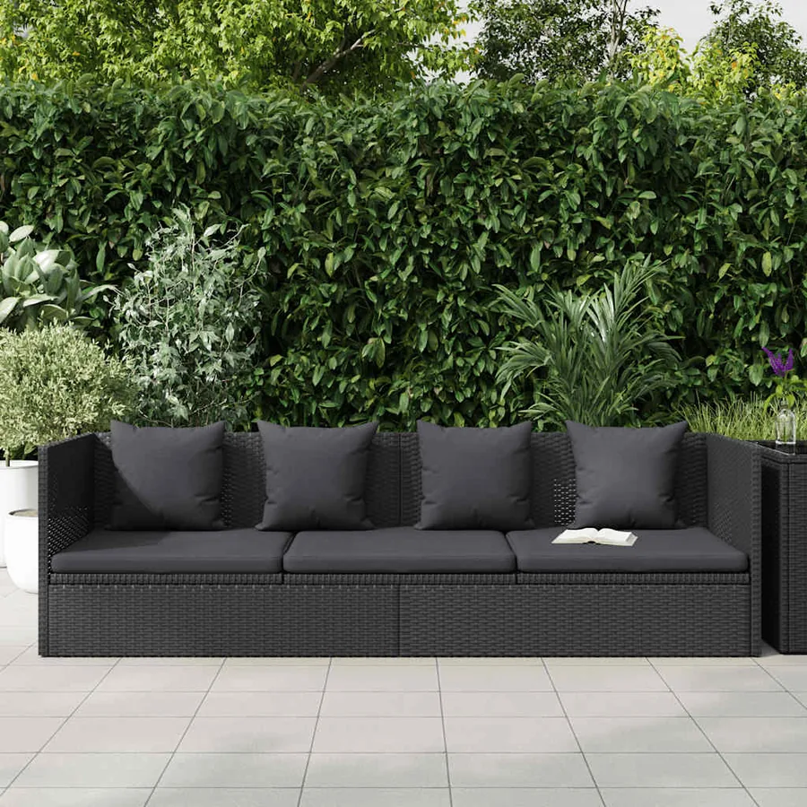 Lit de jardin avec coussin et oreiller Résine tressée Noir - 3