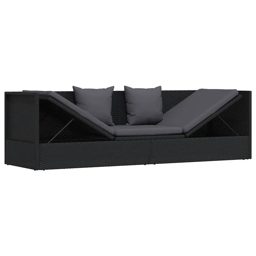 Lit de jardin avec coussin et oreiller Résine tressée Noir - 5