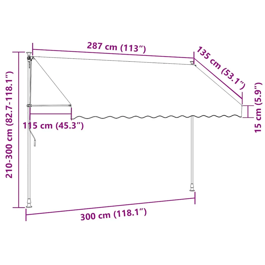 Auvent manuel rétractable 300 cm Anthracite - 8