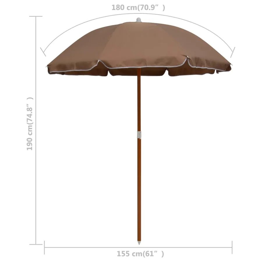 Parasol de jardin avec mât en acier 180 cm taupe - 5