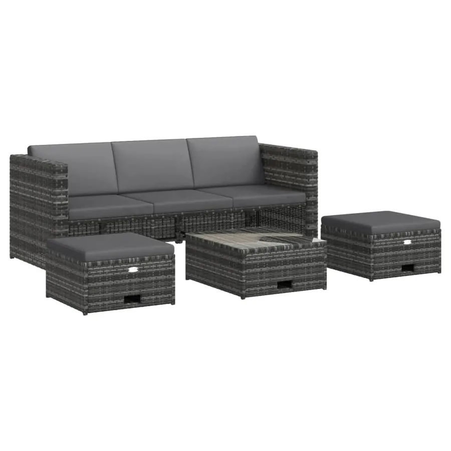 Salon de jardin 4 pcs avec coussins résine tressée gris - 2