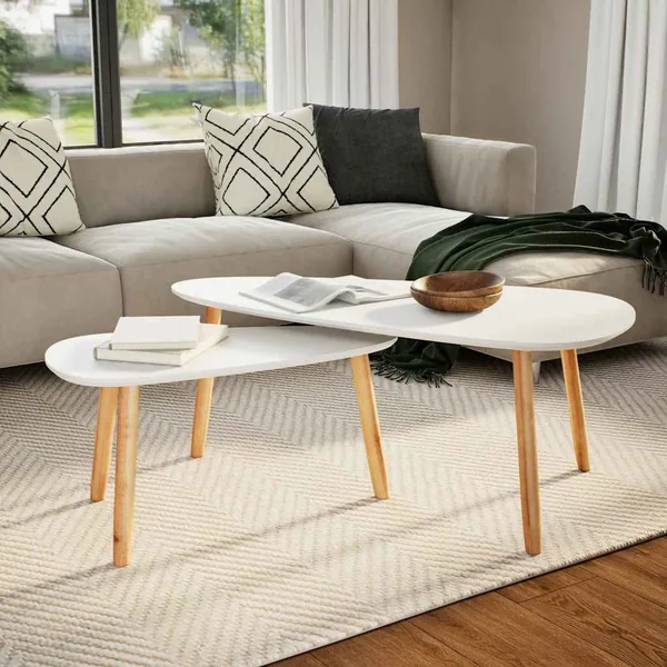 Ensemble de tables basses 2 pcs Bois de pin massif Blanc