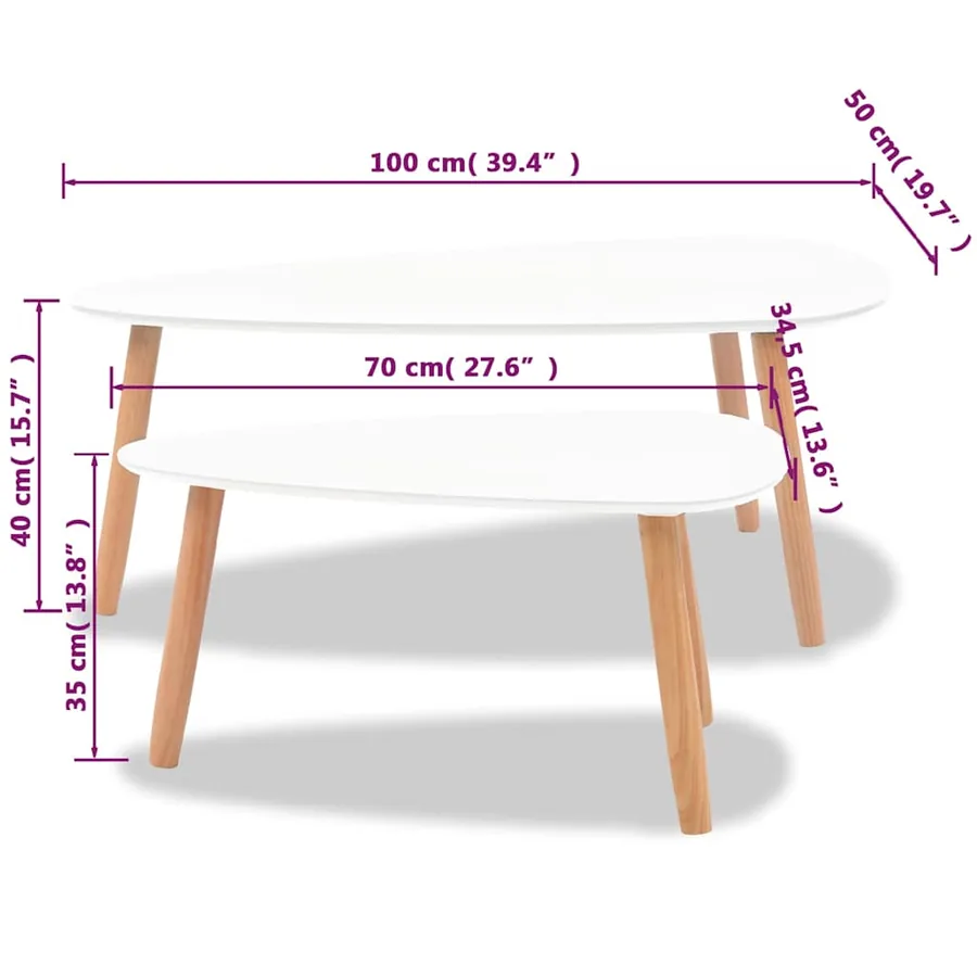 Ensemble de tables basses 2 pcs Bois de pin massif Blanc - 12