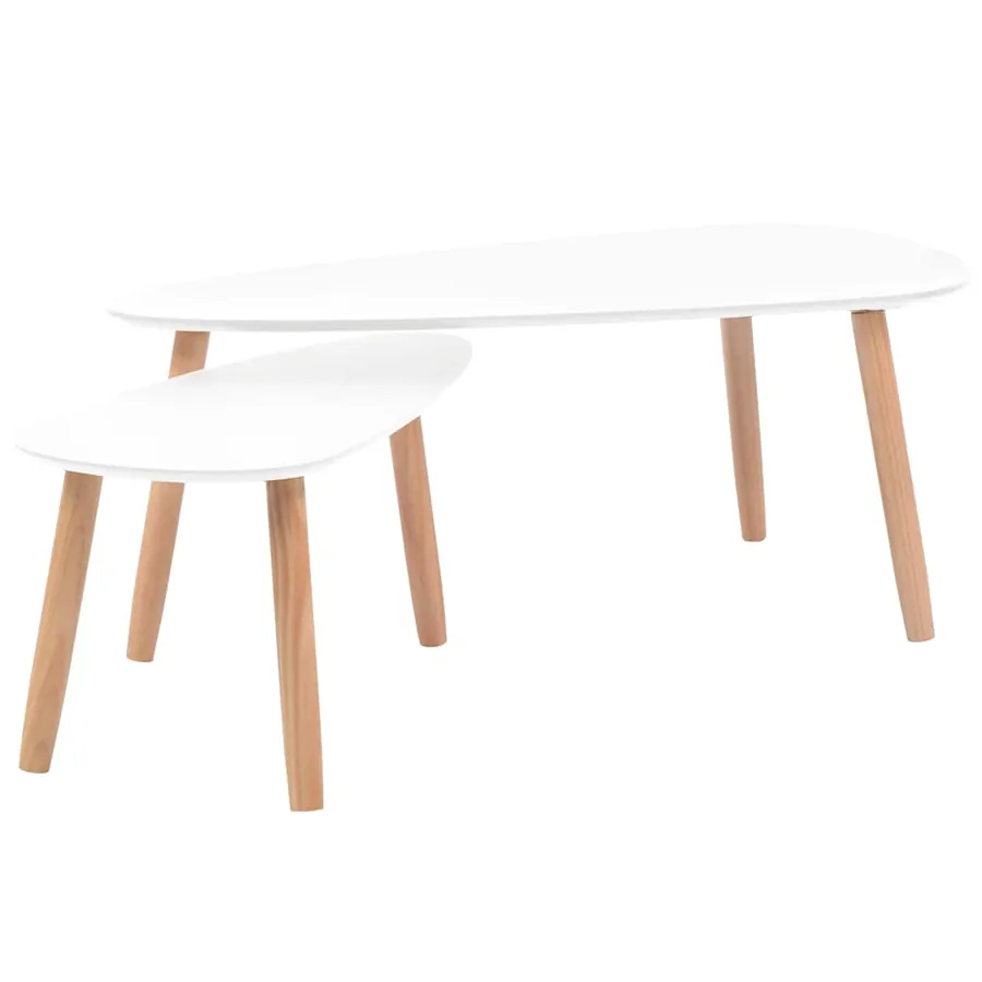 Ensemble de tables basses 2 pcs Bois de pin massif Blanc - 2