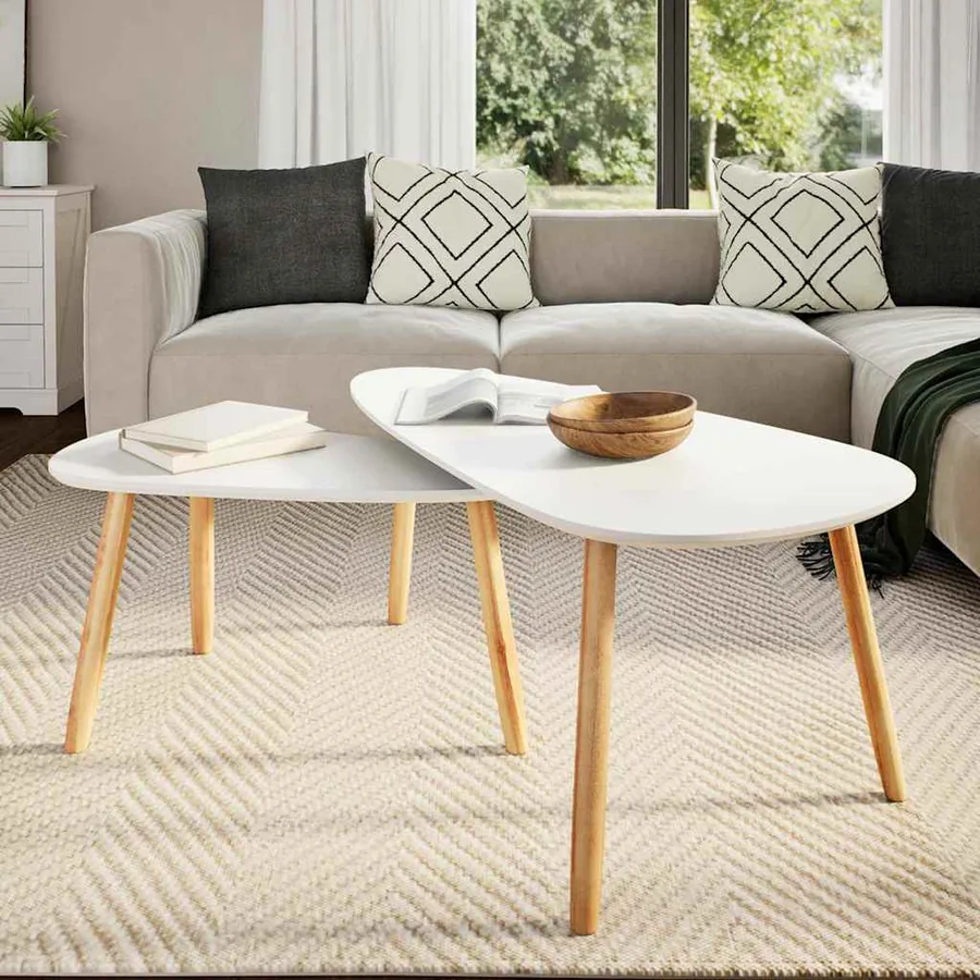 Ensemble de tables basses 2 pcs Bois de pin massif Blanc - 3