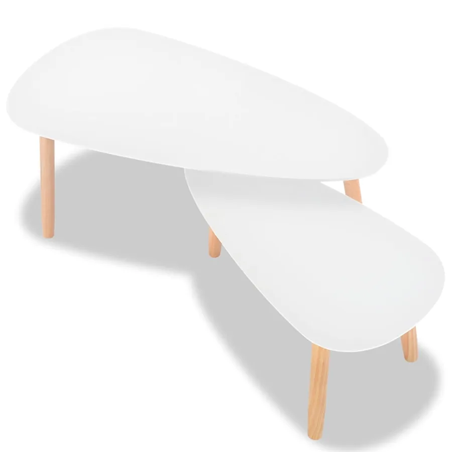 Ensemble de tables basses 2 pcs Bois de pin massif Blanc - 5