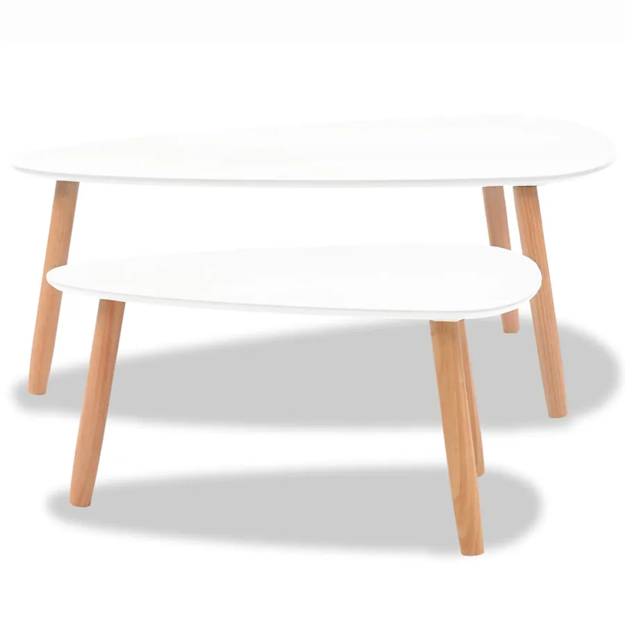 Ensemble de tables basses 2 pcs Bois de pin massif Blanc - 8
