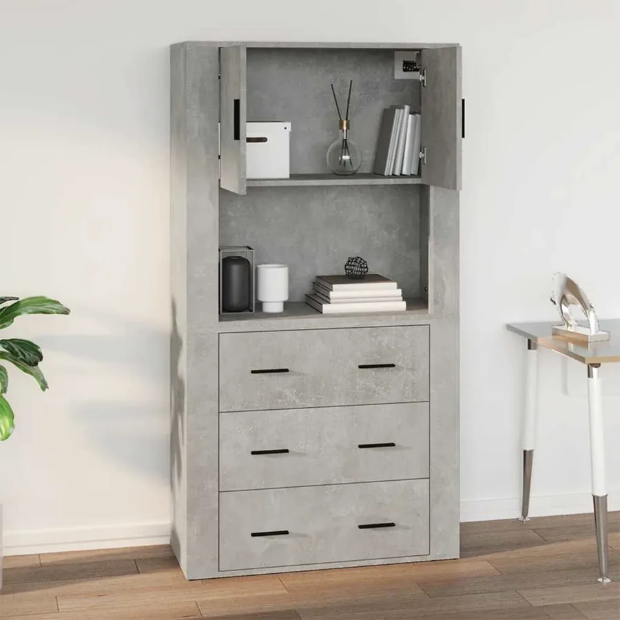 Armoire murale Gris béton 80x33x80 cm Bois d'ingénierie - 8