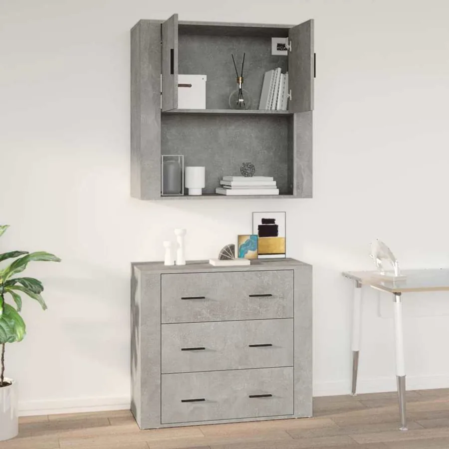 Armoire murale Gris béton 80x33x80 cm Bois d'ingénierie - 9