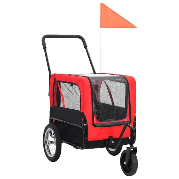 Remorque de vélo pour chiens et poussette 2-en-1 rouge et noir
