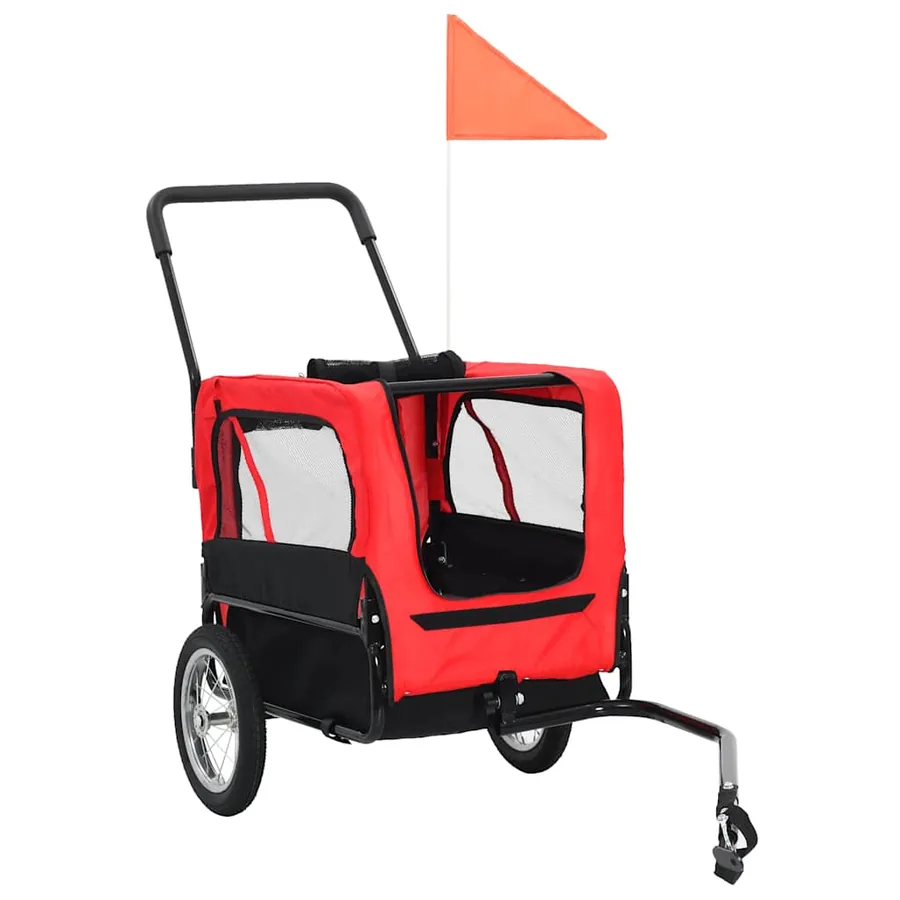 Remorque de vélo pour chiens et poussette 2-en-1 rouge et noir - 10