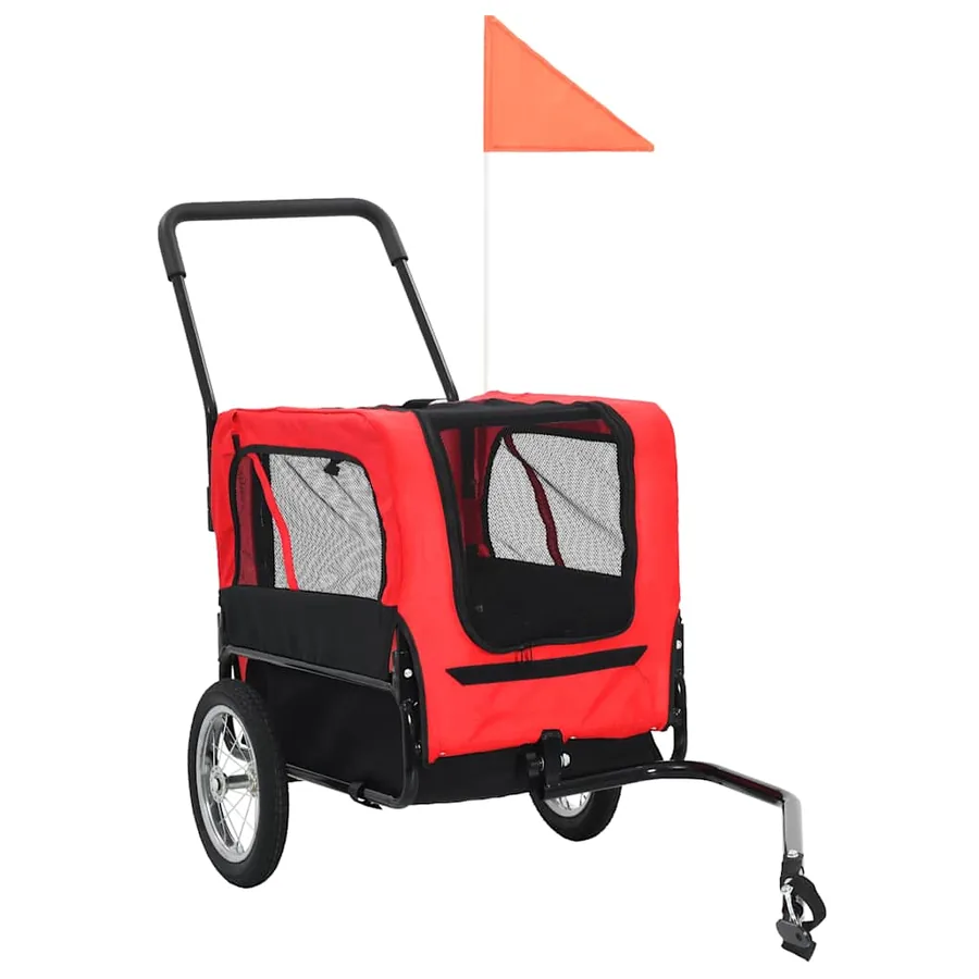 Remorque de vélo pour chiens et poussette 2-en-1 rouge et noir - 11